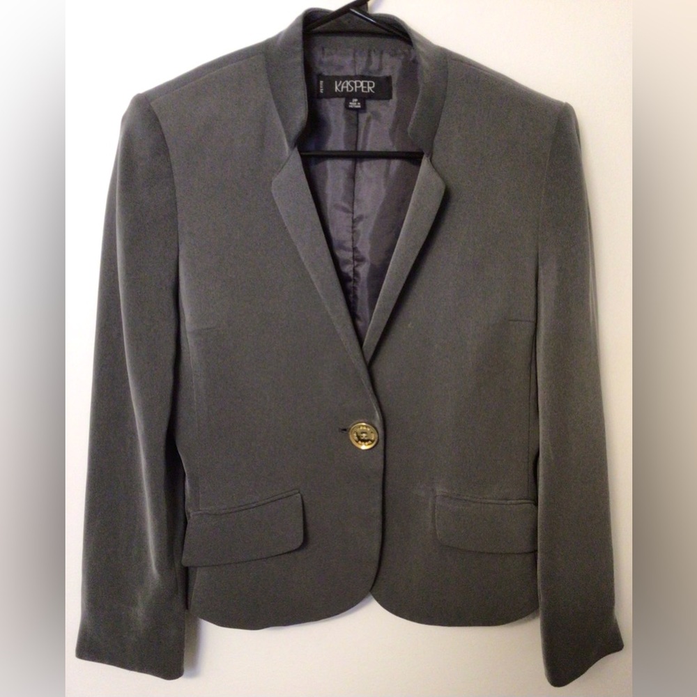Kasper petite  gray one button blazer jacket size 2 petite